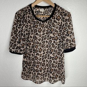 Sheer leopard print short sleeve blouse